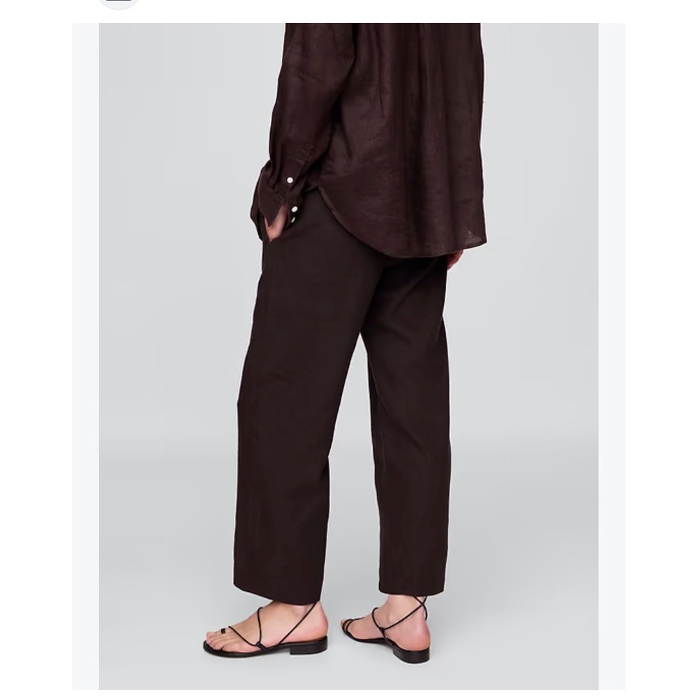 GAP Brown Linen Relaxed Straight Ankle Pants 12 Minimal Quiet Luxury Neutral